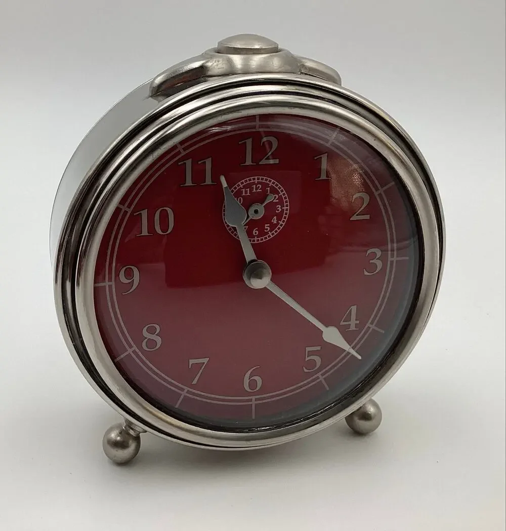 Pottery Barn Vntg Style Railway Regulator Desk Clock – Red Dial & Chrome Finish